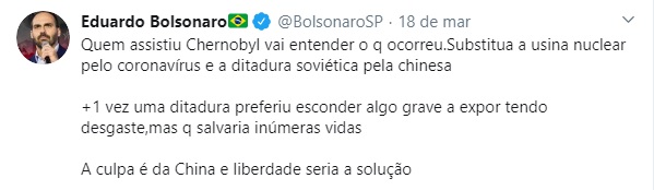 Declaração de Eduardo Bolsonaro sobre coronavírus provoca crise diplomática com a China